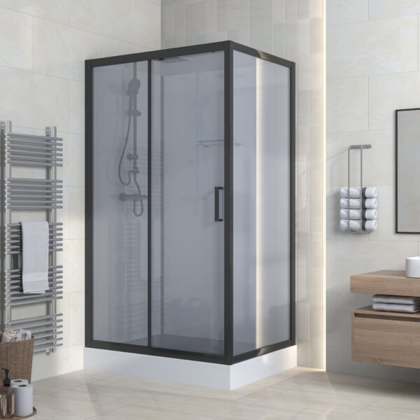 Marani Complete Douchecabine met Schuifdeur 120x225x90 cm – Omkeerbaar, Mat Zwart & Grijs Rookglas