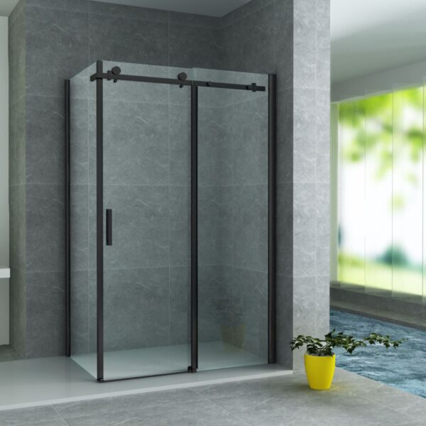 Aloni Douchecabine Schuifdeur en Zijwand 90x160x195 cm – Mat Zwart, Helder Glas