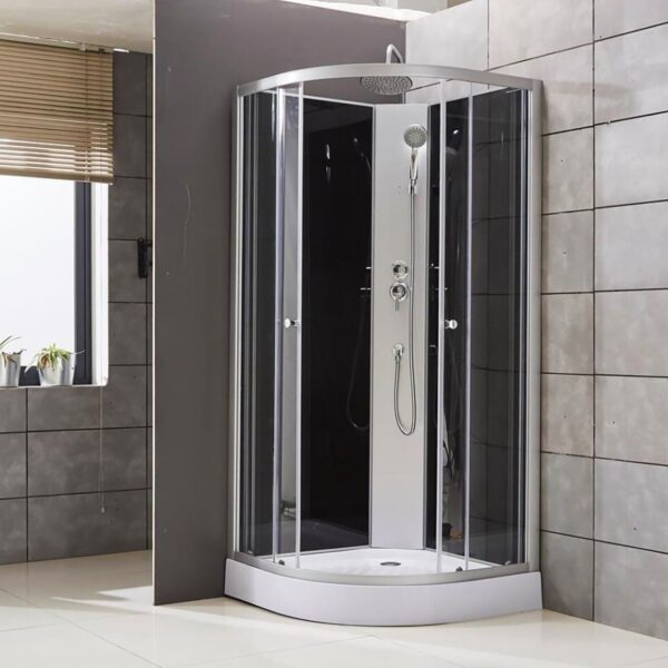 Aloni Complete Douchecabine Kwartrond 90x220x90 cm – Met Regendouche, Mat Chroom & Zwart Glas