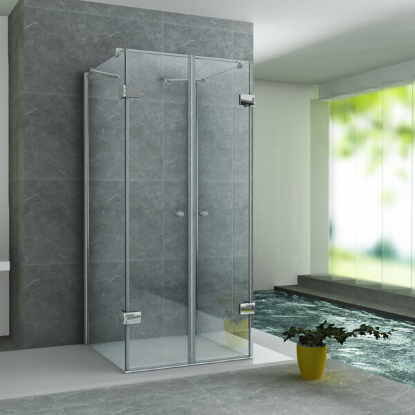 Aloni Douchecabine U-opstelling 90x90x195 cm – 2 Draaideuren & 2 Zijwanden, Chroom, Helder Glas